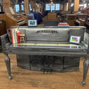 Repurposed Gray Desk:  Fabulous desk with a full keyboard and a glass top, Haddorf Spinet...You will never find another like this one! $799