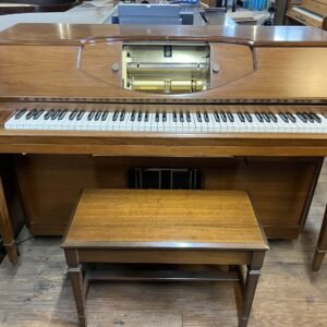 1980 Aeolian Musette Player 40” Console, Satin Walnut Finish with Automatic Rewind & Repeat. Electric or Manual Pedals. Regularly $1599, Now, only $1299.